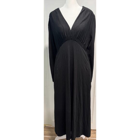 QUINCE Tencel Jersey V-Neck Long Sleeve Midi Dress Flowy Minimalist Size M - Picture 3 of 6